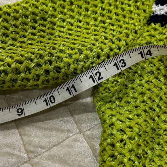 🎉H P 🎉 VTG Ruby Rd Petite Sweater with Fringe Lime/Navy/White PM - Picture 7 of 8